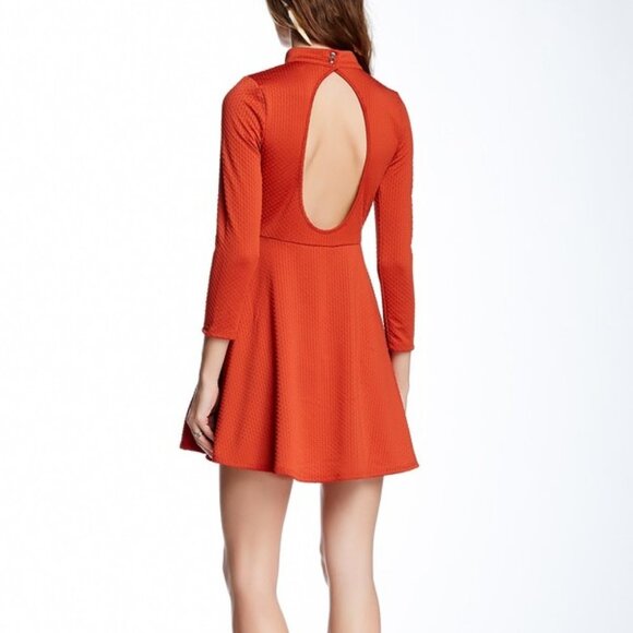 Free People Fit & Flare Dress Orange Womens Medium Long Sleeve Cutout Back - Picture 2 of 14